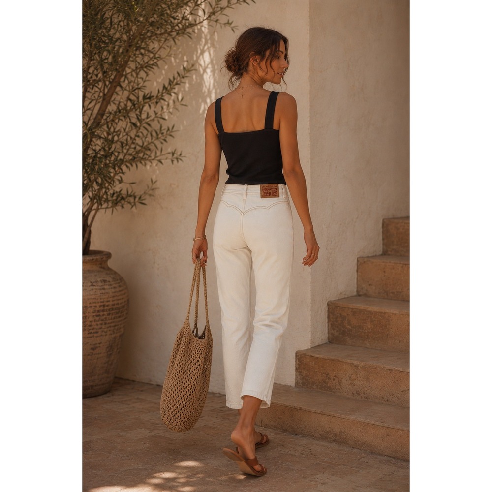 Levi's Ribcage Straight Ankle Women 27 IVORY High Rise Western Yoke BAREBACK
